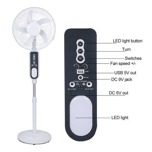 Rechargeable Fan with LED Light & Remote Control. 16"