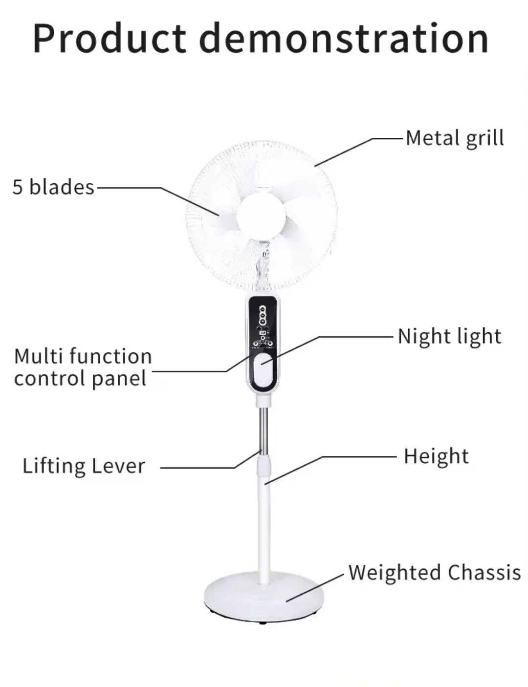 Rechargeable Fan with LED Light & Remote Control. 16"